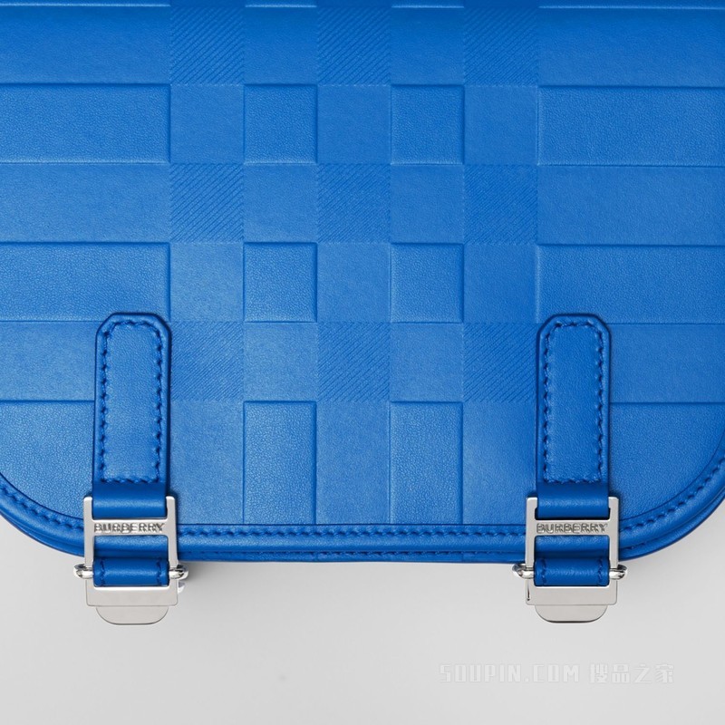 压花格纹皮革信使包 (亮海洋蓝) - 男士