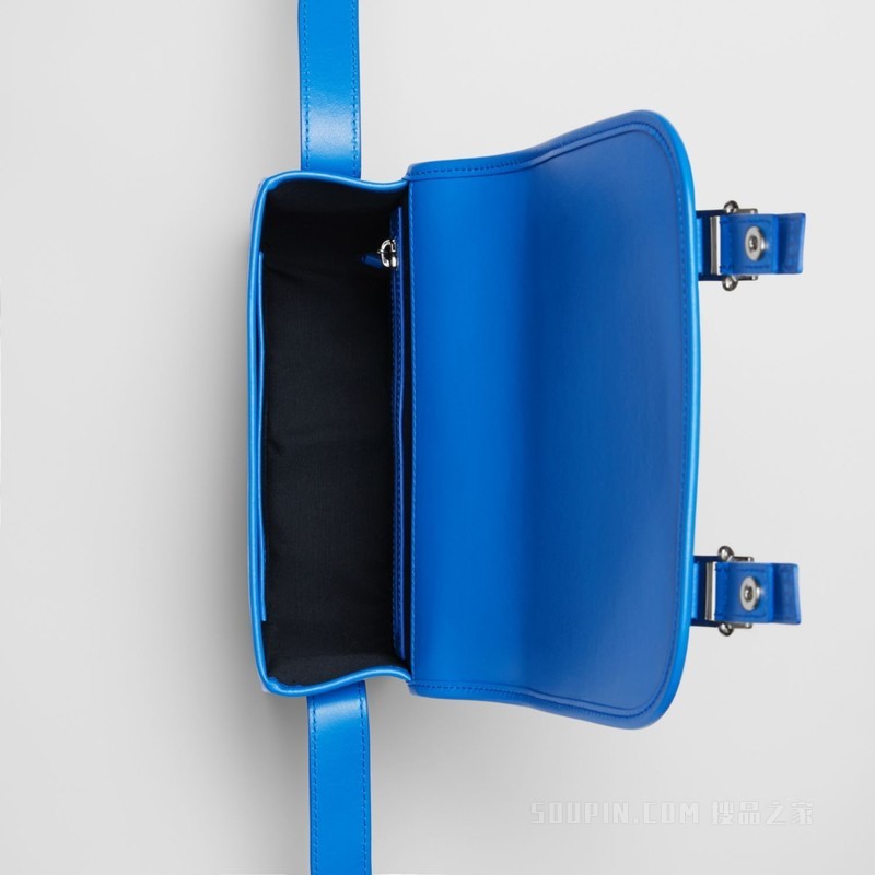 压花格纹皮革信使包 (亮海洋蓝) - 男士