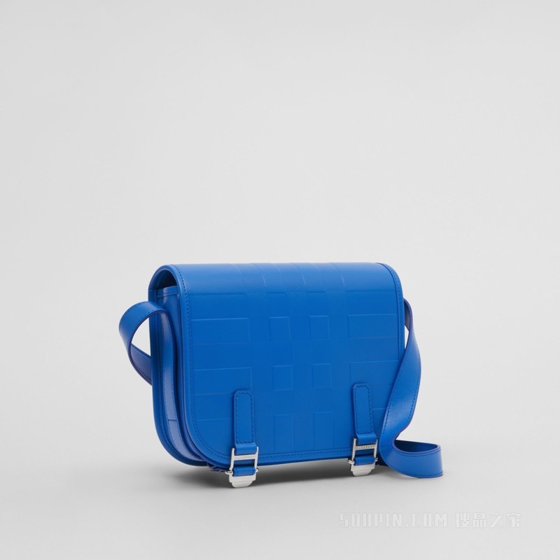 压花格纹皮革信使包 (亮海洋蓝) - 男士