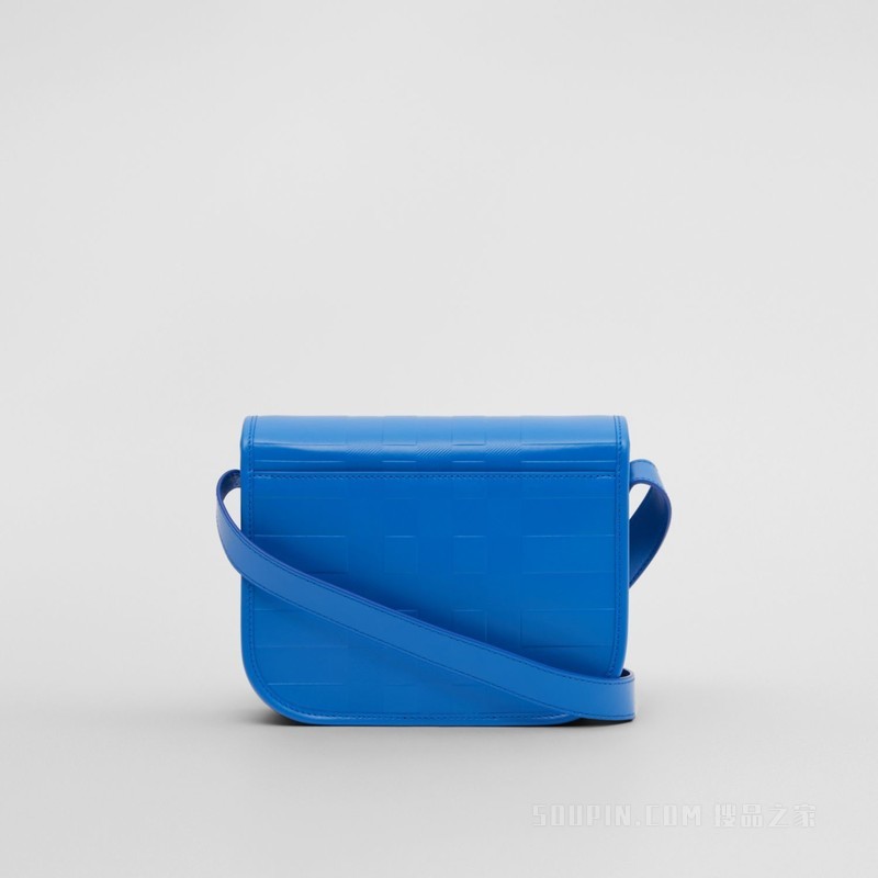 压花格纹皮革信使包 (亮海洋蓝) - 男士