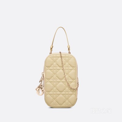 Lady Dior 手机袋 浅黄色羊皮革藤格纹