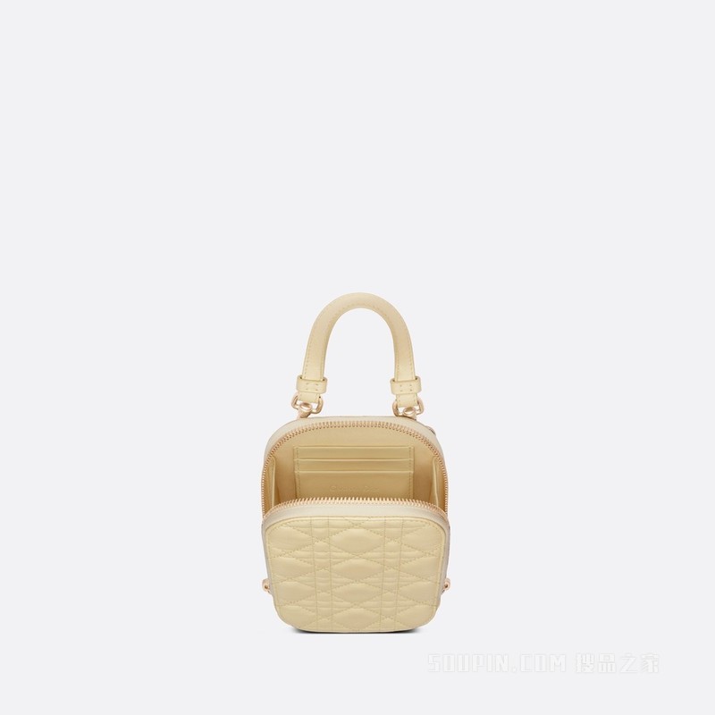 Lady Dior 手机袋 浅黄色羊皮革藤格纹