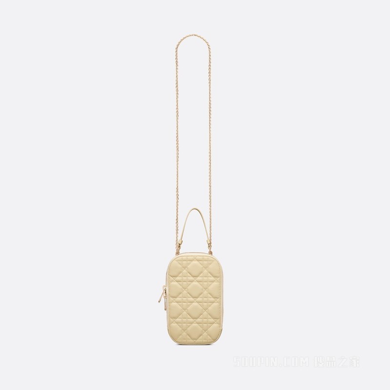 Lady Dior 手机袋 浅黄色羊皮革藤格纹