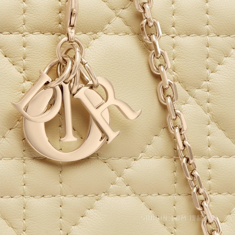 Lady Dior 手机袋 浅黄色羊皮革藤格纹