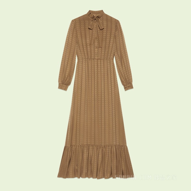 GG绉纱缎连衣裙 深驼色