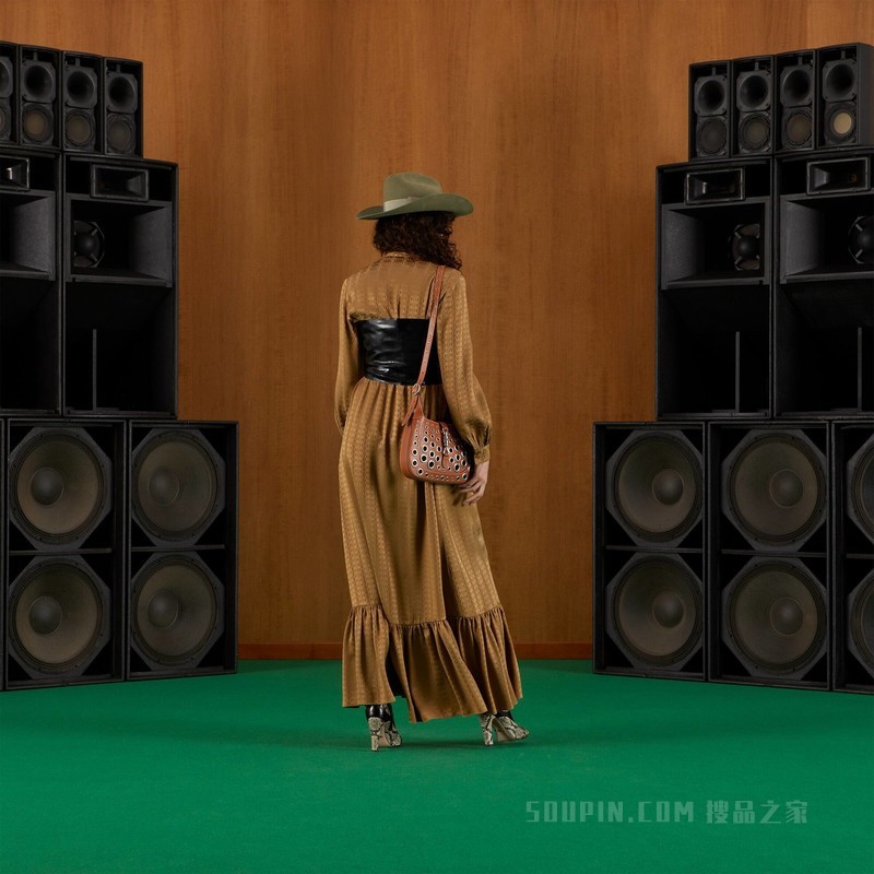 GG绉纱缎连衣裙 深驼色