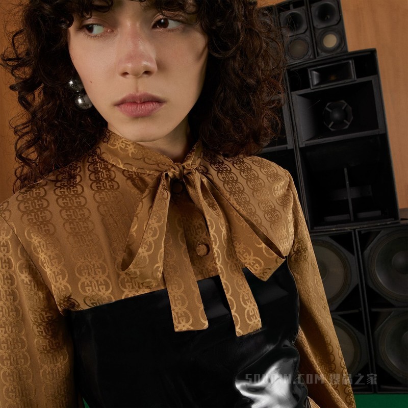 GG绉纱缎连衣裙 深驼色