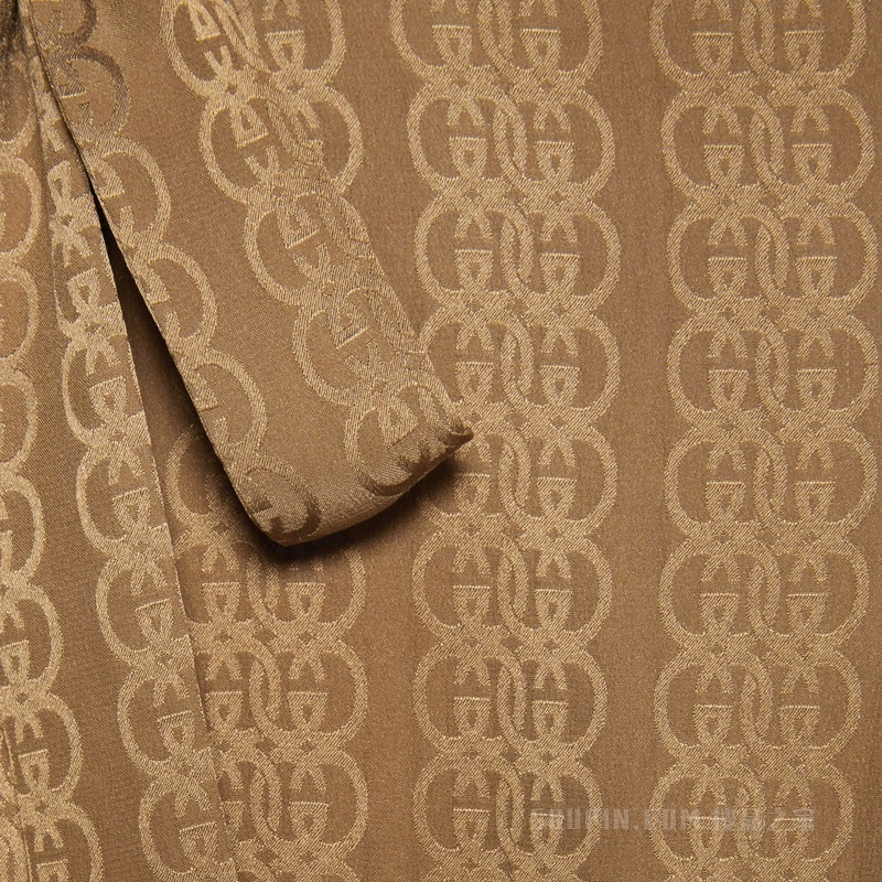 GG绉纱缎连衣裙 深驼色