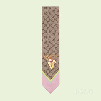 Gucci和Bananya印花真丝领结 米色和乌木色