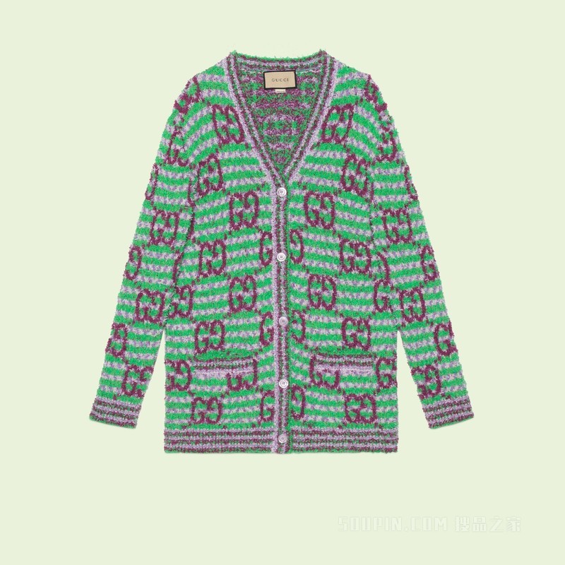 GG棉质开衫 绿色和紫色