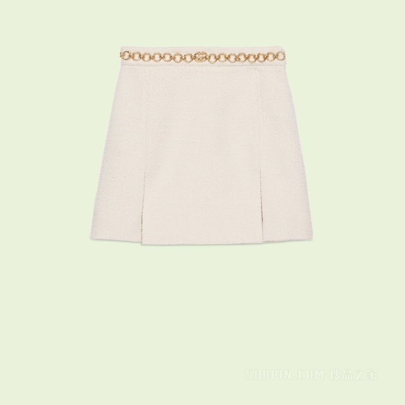 精细结子绒混纺织物半身裙 象牙白色