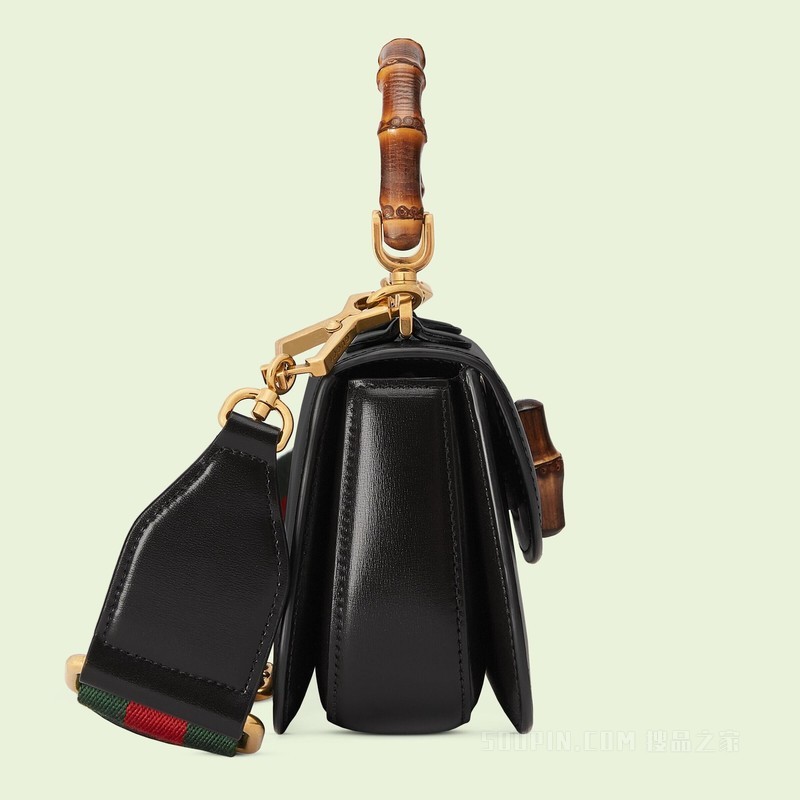 Gucci Bamboo 1947系列竹节手提包 黑色皮革