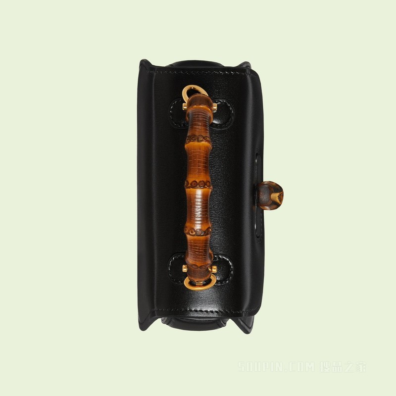 Gucci Bamboo 1947系列竹节手提包 黑色皮革