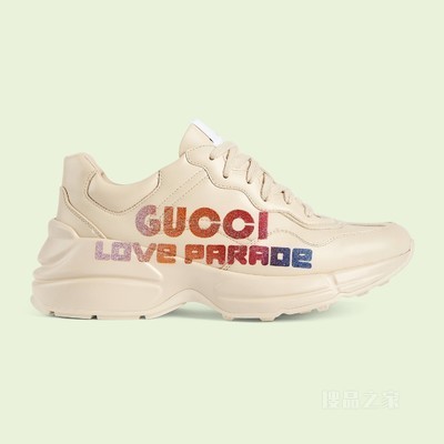 Rhyton系列女士饰“Gucci Love Parade”运动鞋 象牙白皮革