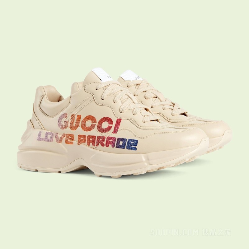 Rhyton系列女士饰“Gucci Love Parade”运动鞋 象牙白皮革
