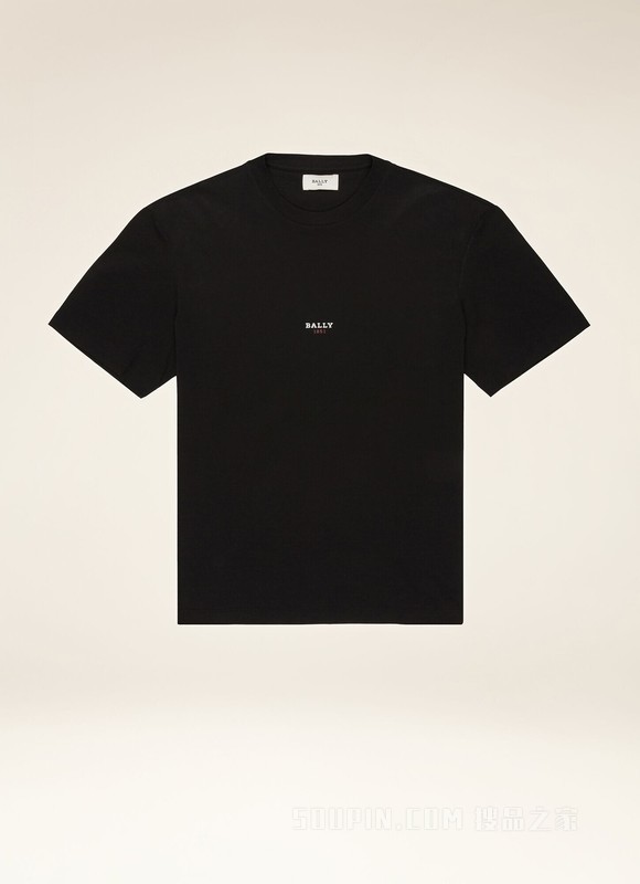 小号品牌标志 T 恤 黑色有机棉 T 恤衫
