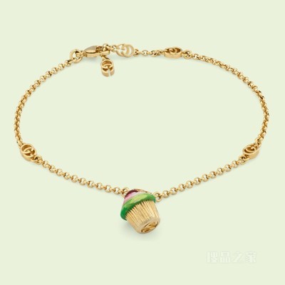 互扣式双G纸杯蛋糕坠饰手链 金色调金属