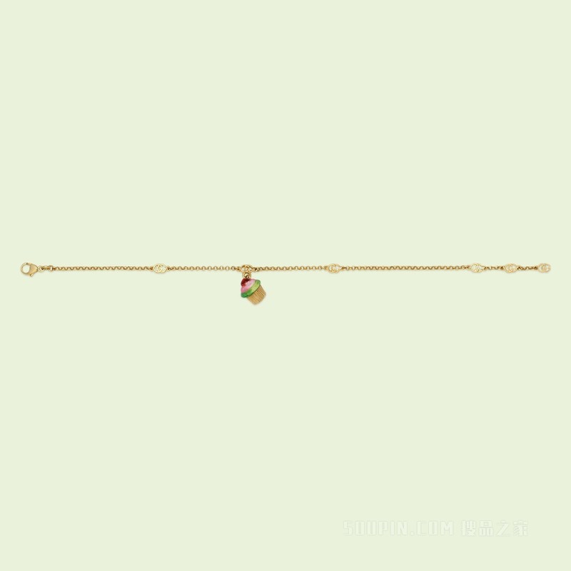 互扣式双G纸杯蛋糕坠饰手链 金色调金属