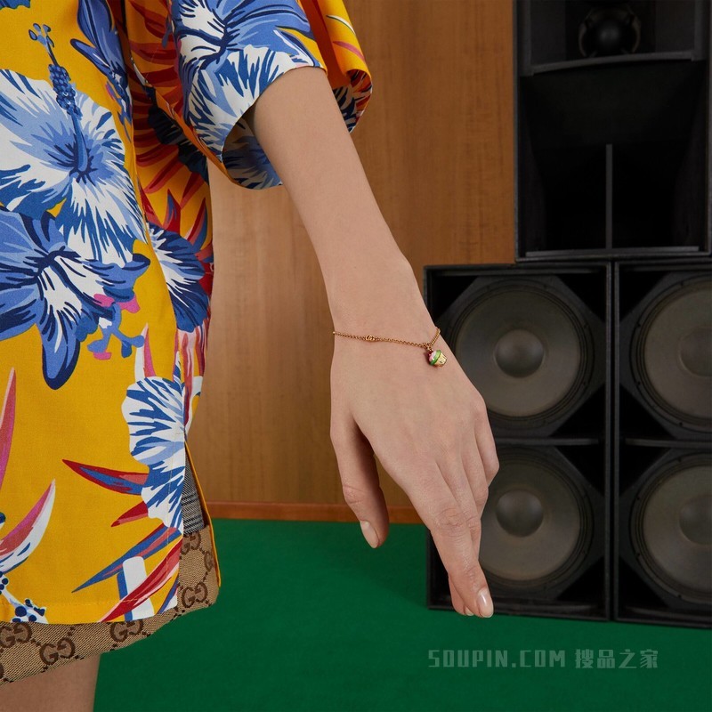 互扣式双G纸杯蛋糕坠饰手链 金色调金属