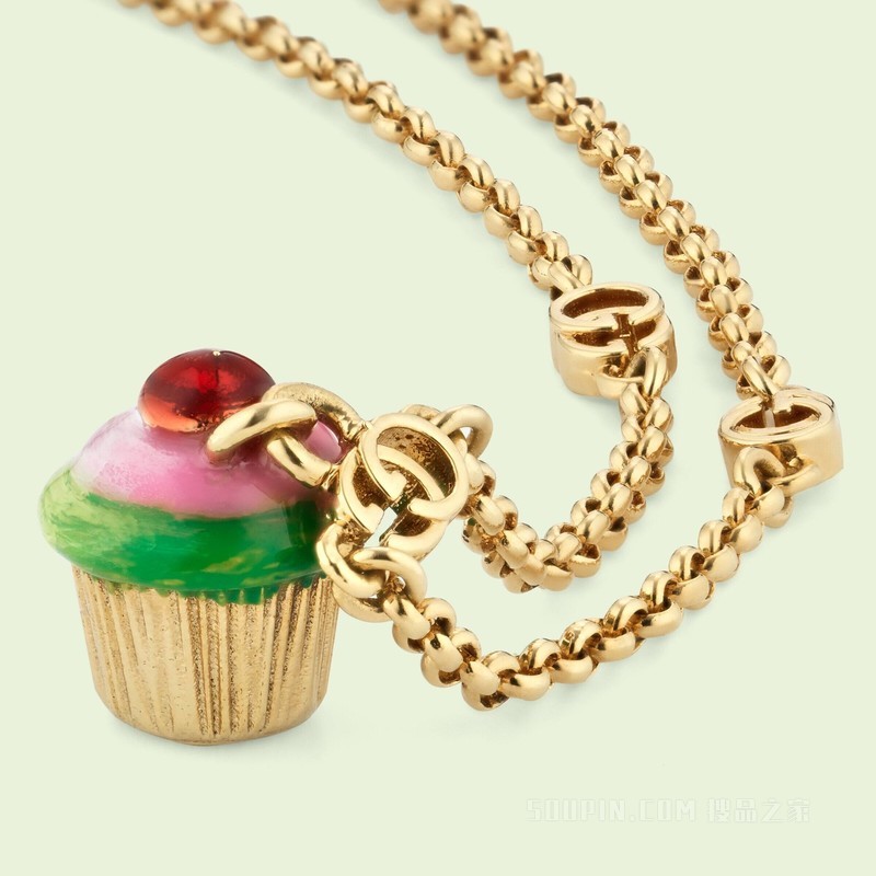 互扣式双G纸杯蛋糕坠饰手链 金色调金属