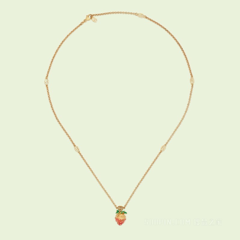 互扣式双G草莓坠饰项链 金色调金属