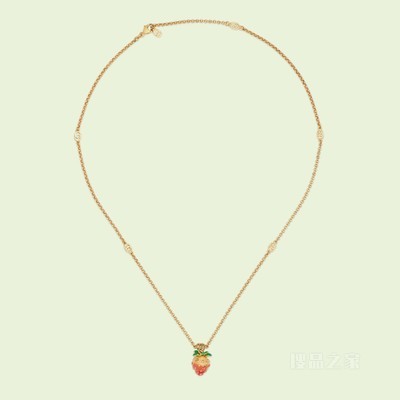 互扣式双G草莓坠饰项链 金色调金属