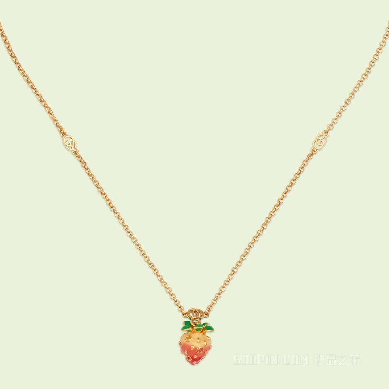 互扣式双G草莓坠饰项链 金色调金属
