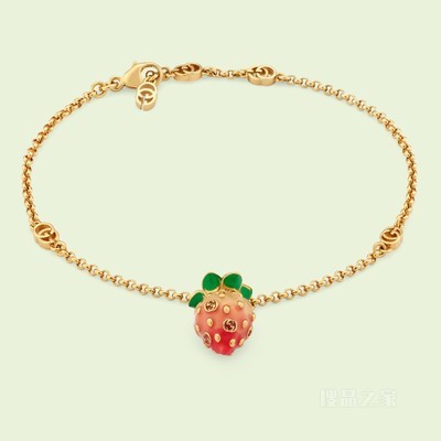 互扣式双G草莓坠饰手链 金色调金属