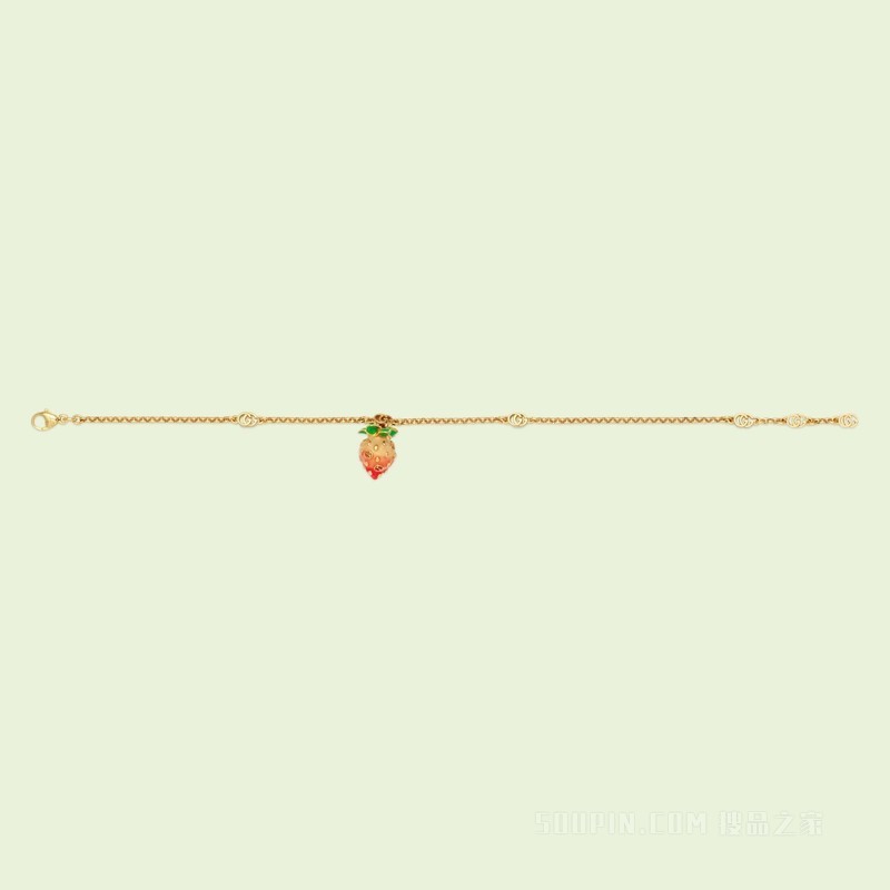 互扣式双G草莓坠饰手链 金色调金属