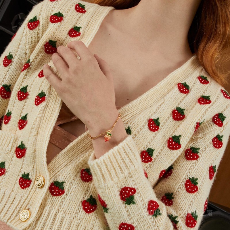 互扣式双G草莓坠饰手链 金色调金属