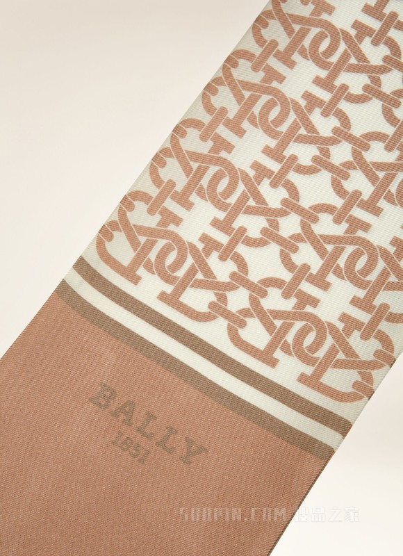 B 型交织字母长条围巾 淡粉色拼灰褐色真丝长条围巾