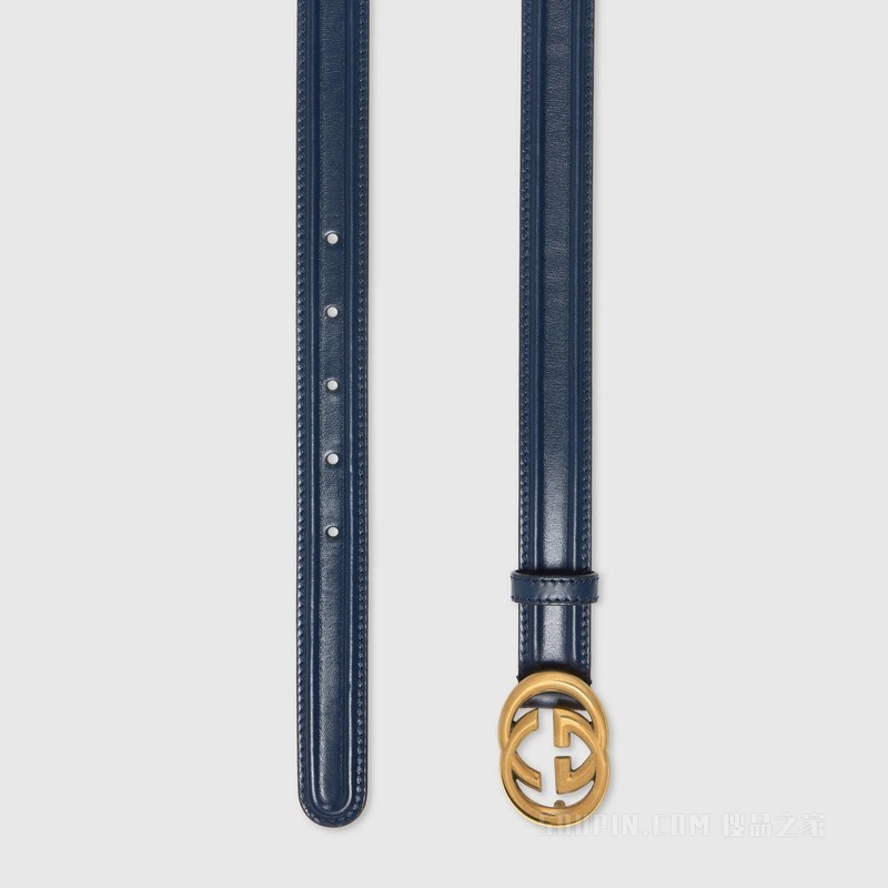 饰互扣式双G腰带 深蓝色皮革