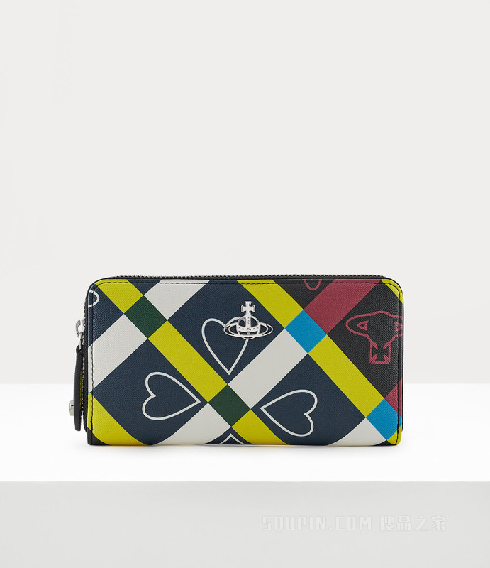 Vivienne Westwood】Orb And Heart Check Classic Zip Round Wallet