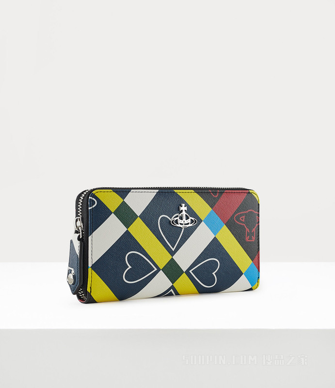 Vivienne Westwood】Orb And Heart Check Classic Zip Round