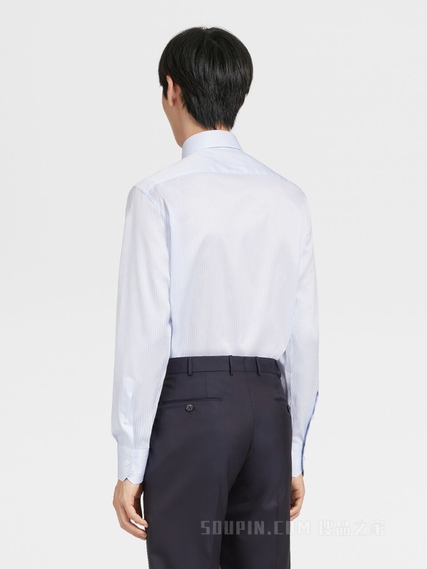 白色配浅蓝色 Trofeo™ 600 棉及桑蚕丝混纺长袖精裁衬衫