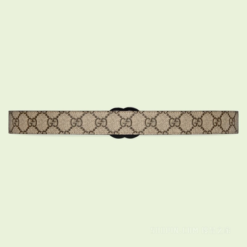 双G带扣窄版腰带 黑色皮革和帆布