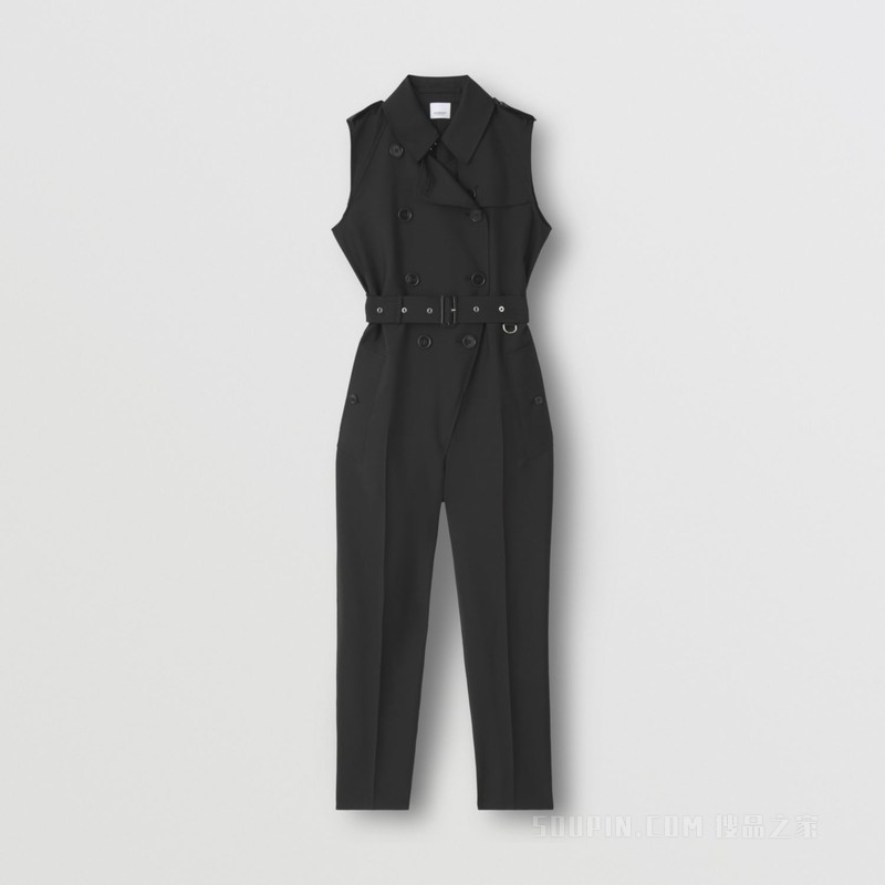 亚洲版型马海毛混纺无袖连身裤 (黑色) - 女士