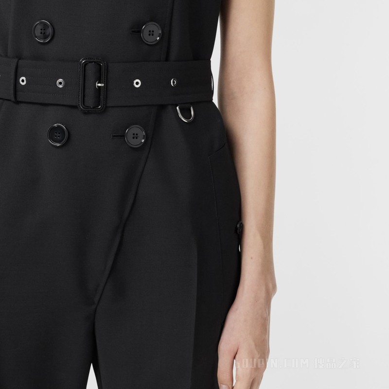 亚洲版型马海毛混纺无袖连身裤 (黑色) - 女士