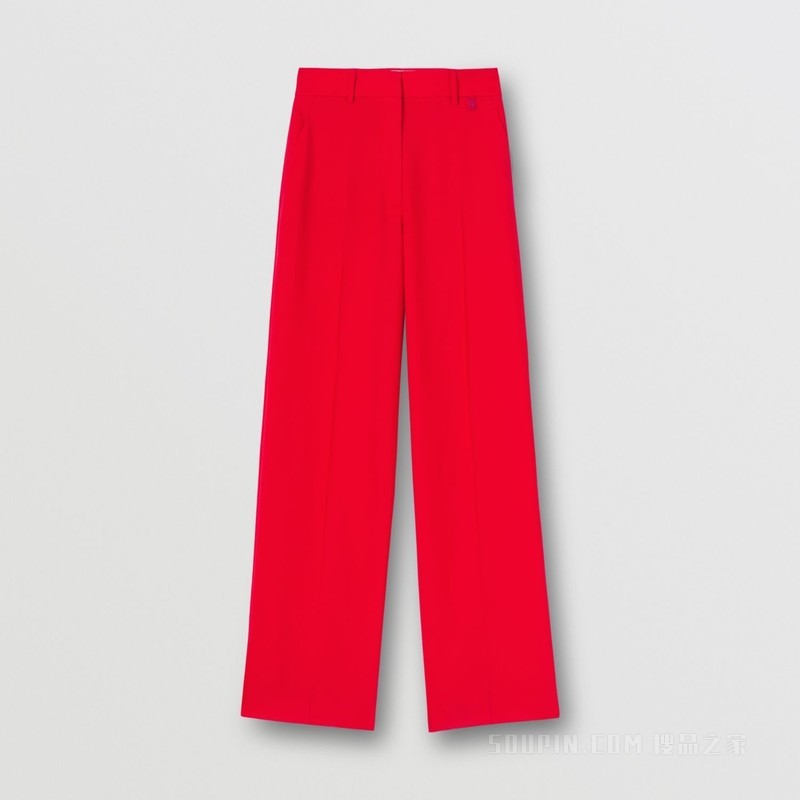 亚洲版型专属标识装饰羊毛阔腿裤 (亮红色) - 女士