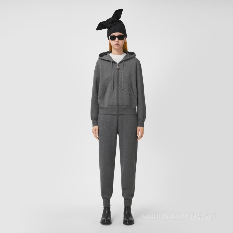 亚洲版型专属标识装饰羊绒混纺慢跑裤 (风暴麻灰) - 女士