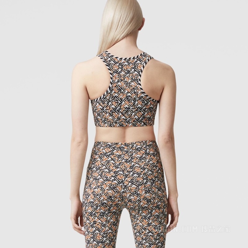 专属标识印花弹力尼龙短款上衣 (白色) - 女士