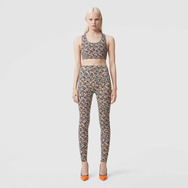 专属标识印花弹力尼龙短款上衣 (白色) - 女士