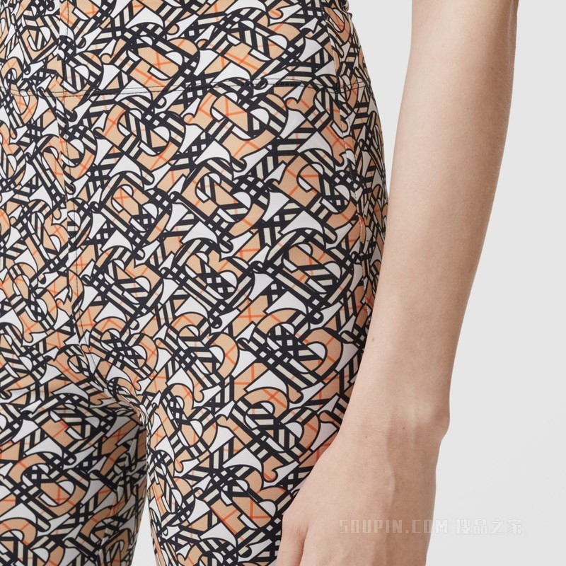 专属标识印花弹力尼龙紧身裤 (白色) - 女士