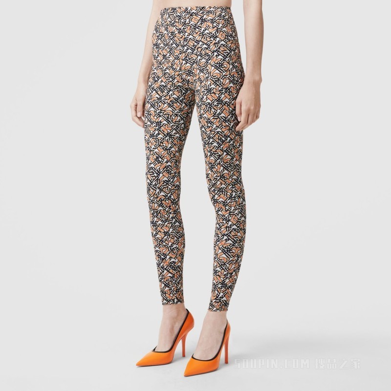 专属标识印花弹力尼龙紧身裤 (白色) - 女士