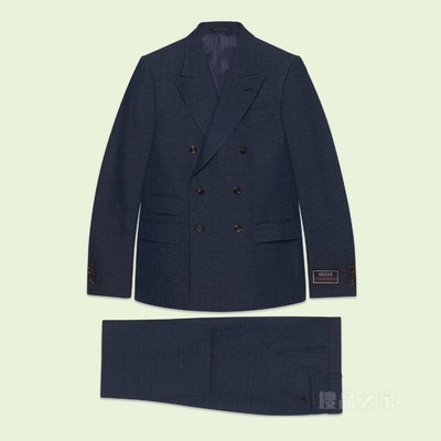 几何G画布效果羊毛西装 深灰色和蓝色