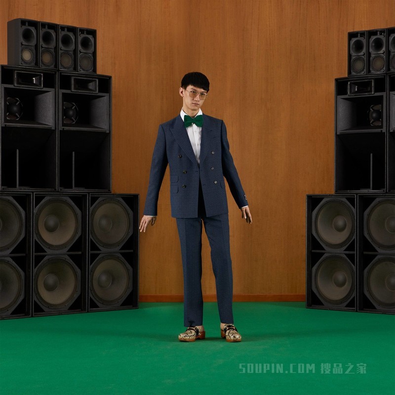 几何G画布效果羊毛西装 深灰色和蓝色