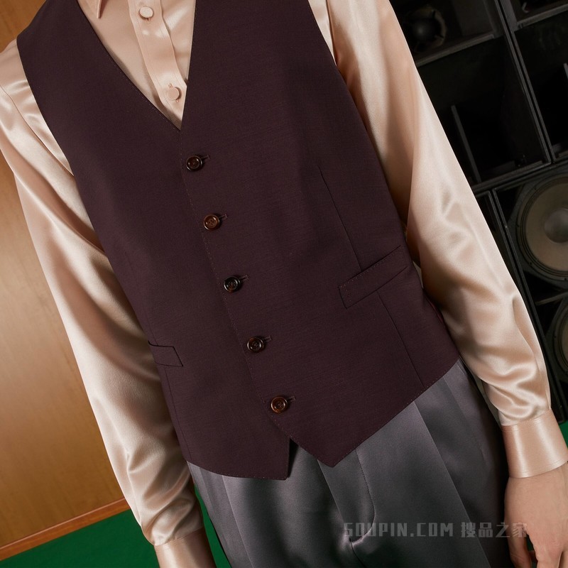 羊毛马海毛混纺正装马甲 棕色