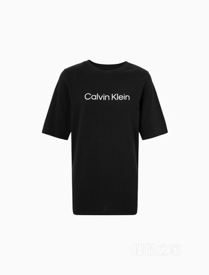 Calvin Klein 22春夏女士休闲男友风撞色LOGO圆领透气短袖T恤4WS2K185