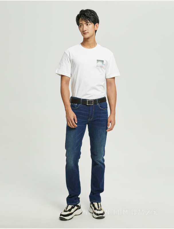 Calvin Klein 22早秋新款男士时尚合体高弹力深蓝色水洗牛仔裤J320955
