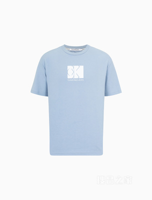 Calvin Klein 22早秋男女情侣中性浮雕LOGO宽松平纹针织短袖T恤J400164